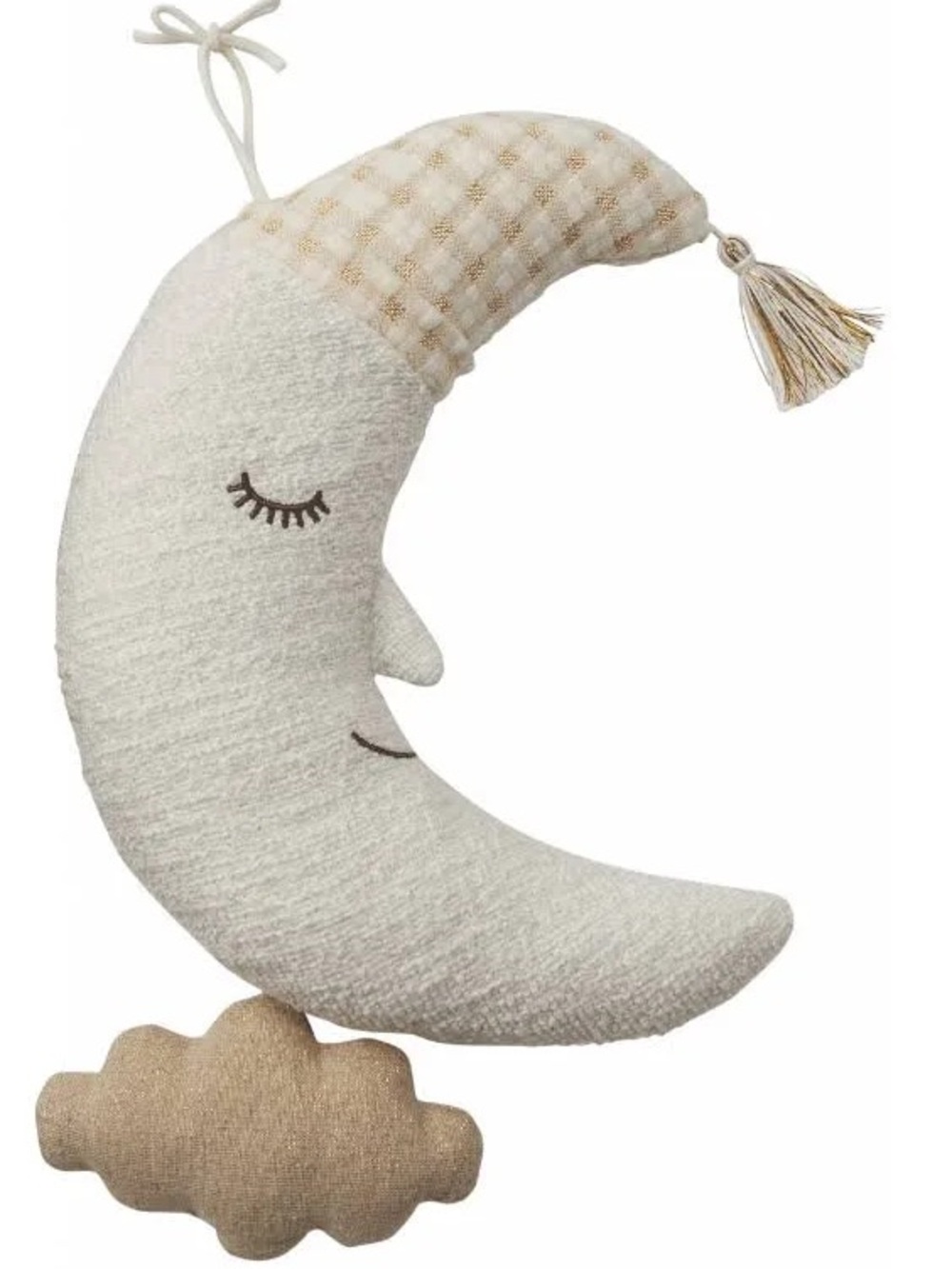 Mud Pie Cream Crescent Moon Pillow with Tan Tassel Accent